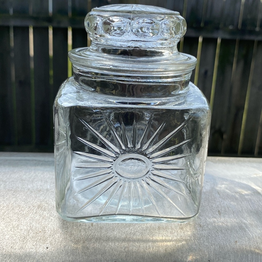 Vintage 60s Apothecary Jar Atomic Starburst Thatcher Mfg Co Square Container